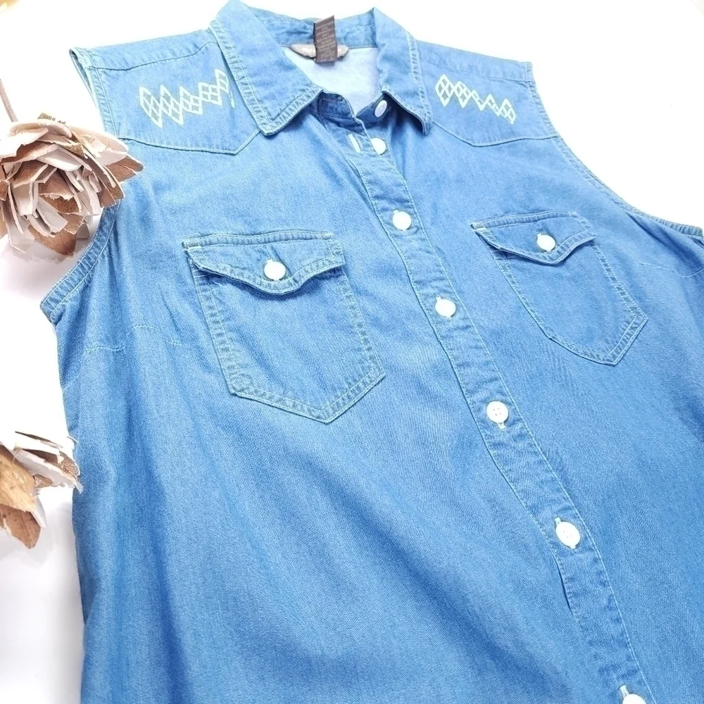 Bit n Bridle Blue Cotton Rayon Blend Sleeveless Dress Sz L - Picture 6 of 10